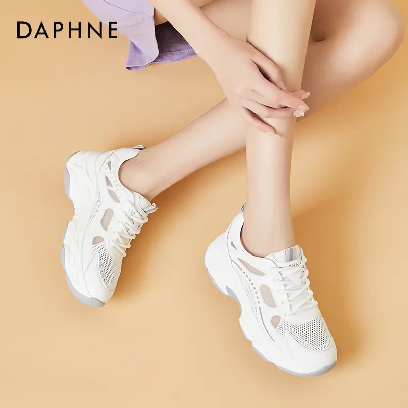 达芙妮透气运动鞋女款2024新款夏季凉鞋增高镂空网鞋网面老爹鞋子