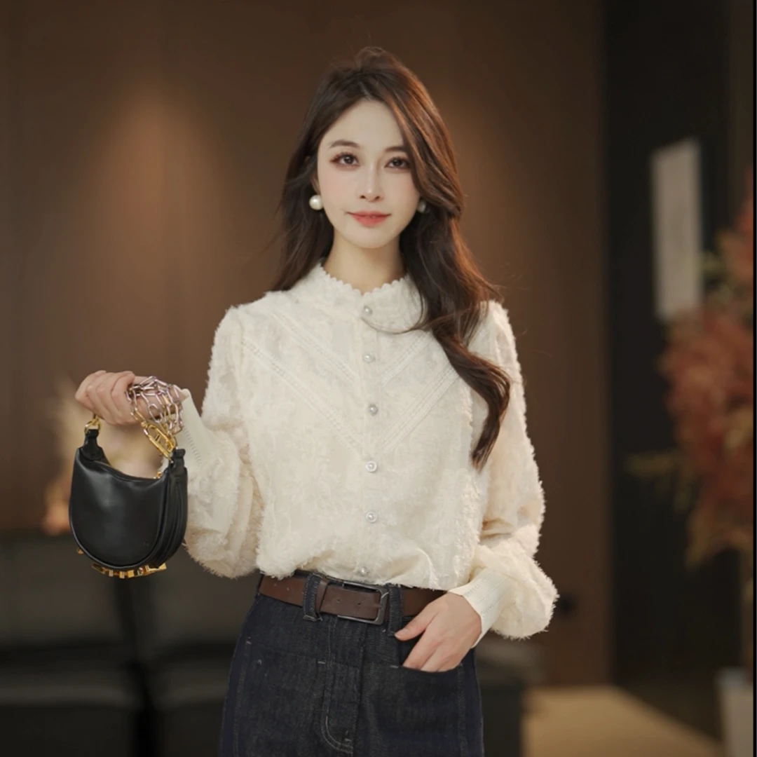 【Shaw Eleven】 法式风加绒加厚仙气飘飘衬衫减龄百搭上衣女88146