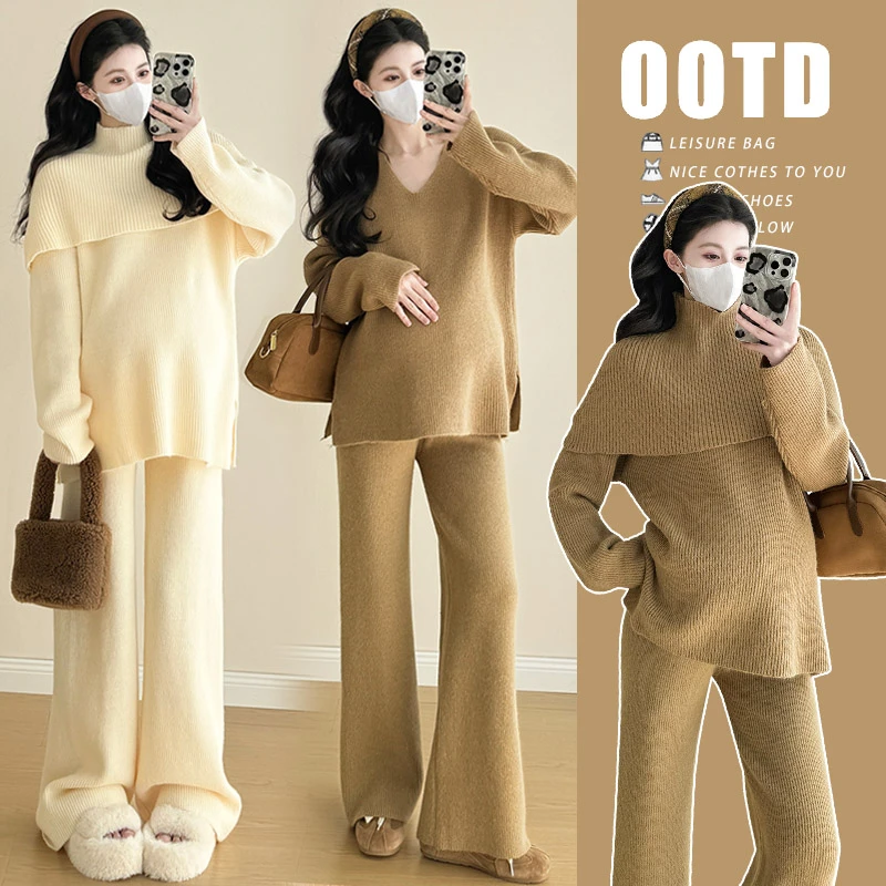 【秋冬万能穿搭】时髦洋气孕妇装新款显瘦三件套针织毛衣套装潮妈