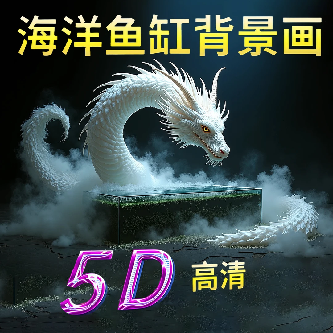 鱼缸背景贴纸3D立体巨龙盘山壁纸自粘定制