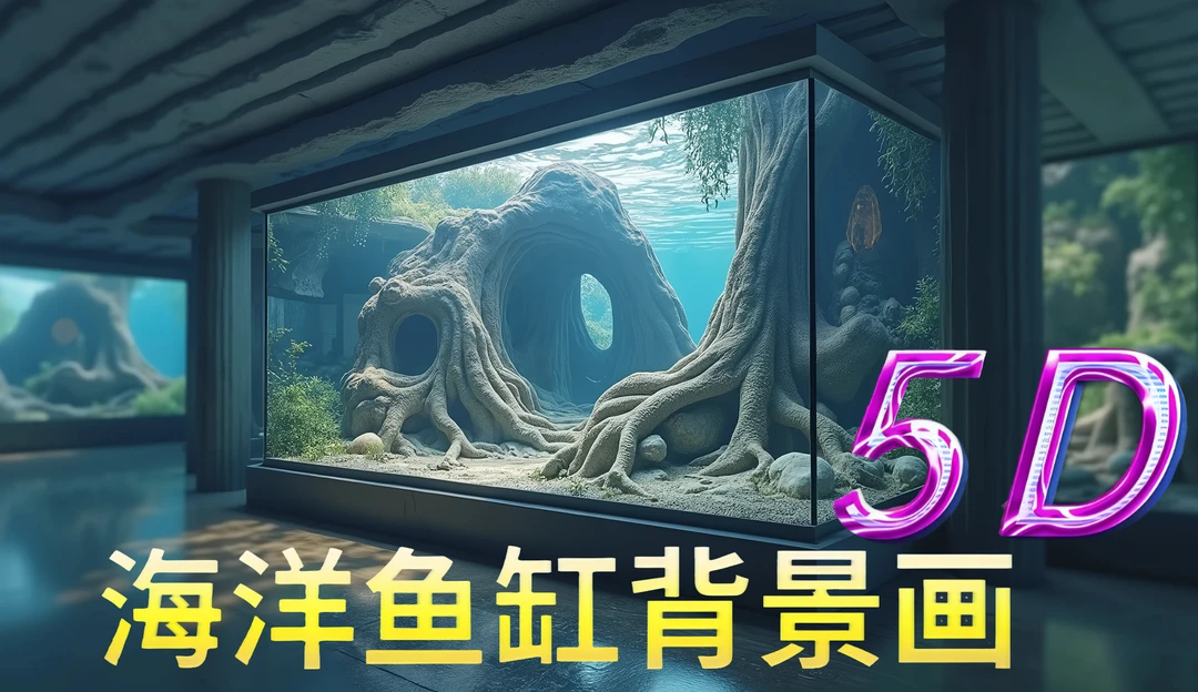 鱼缸贴纸千年树根背景画高清定制5d水族箱造景装饰壁纸