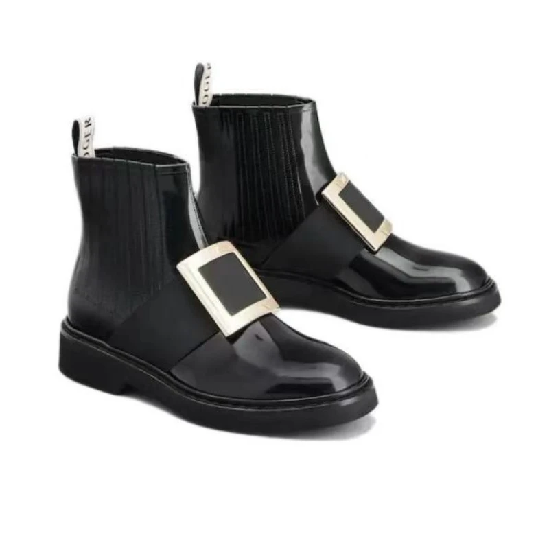 全新未使用 Roger Vivier/罗杰·维威耶 黑色金扣短靴不支持七天