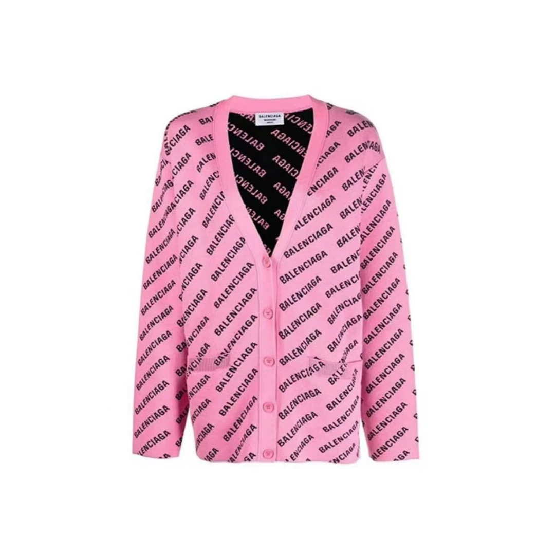 全新未使用 Balenciaga/巴黎世家 BALENCIAGA粉嫩弹幕LOGO开衫