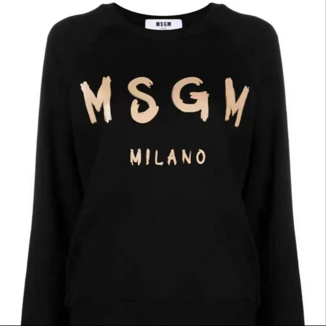 全新未使用 MSGM MSGM黑金素描字母欧若风圆领卫衣