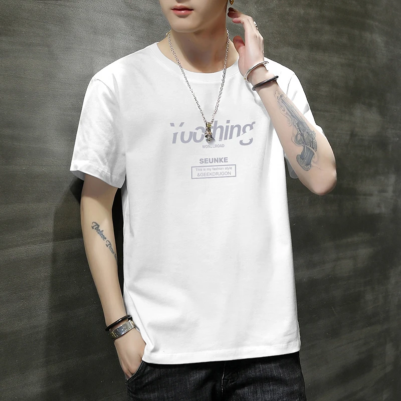 2025新款纯棉短袖t恤男夏季潮牌白色宽松圆领半袖潮流ins全棉印花