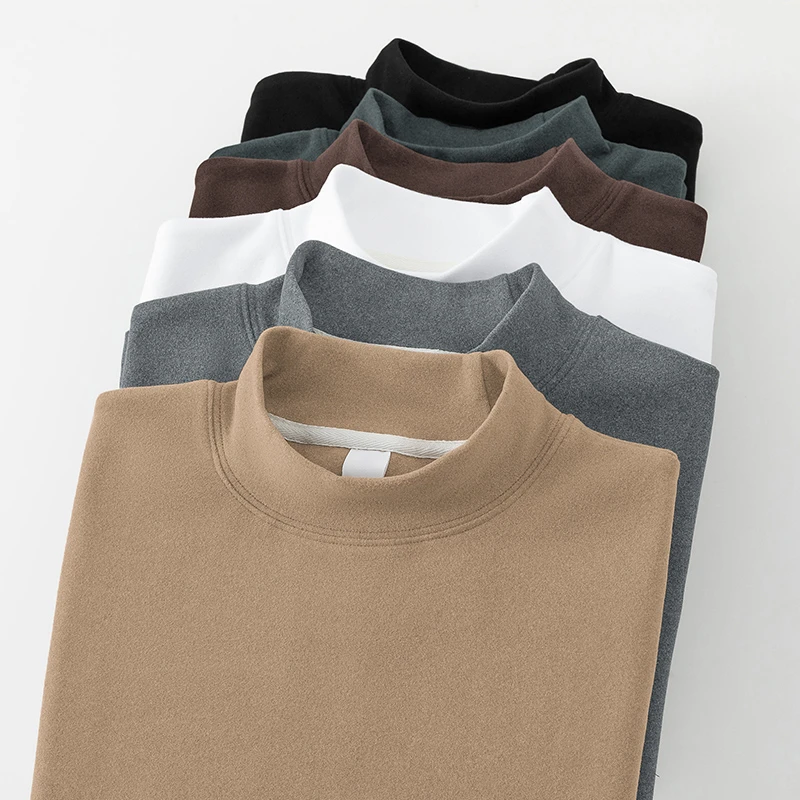 300g重磅半高领打底衫德绒长袖t恤男双面绒中领内搭小衫纯色秋衣