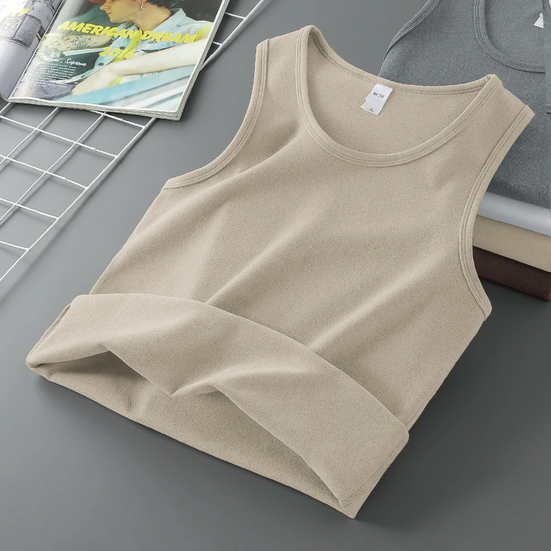 300g重磅德绒背心男秋冬纯色运动坎肩无袖t恤双面绒健身打底马甲