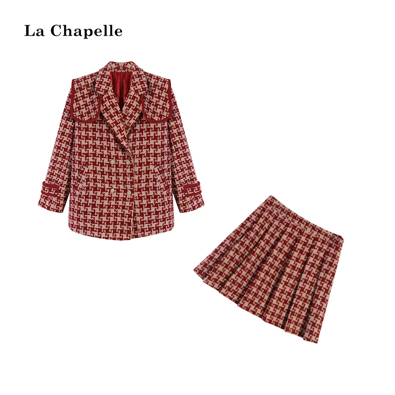 拉夏贝尔Homme/【梦幻之恋】秋冬千鸟格洋气时尚套装LXZL41234