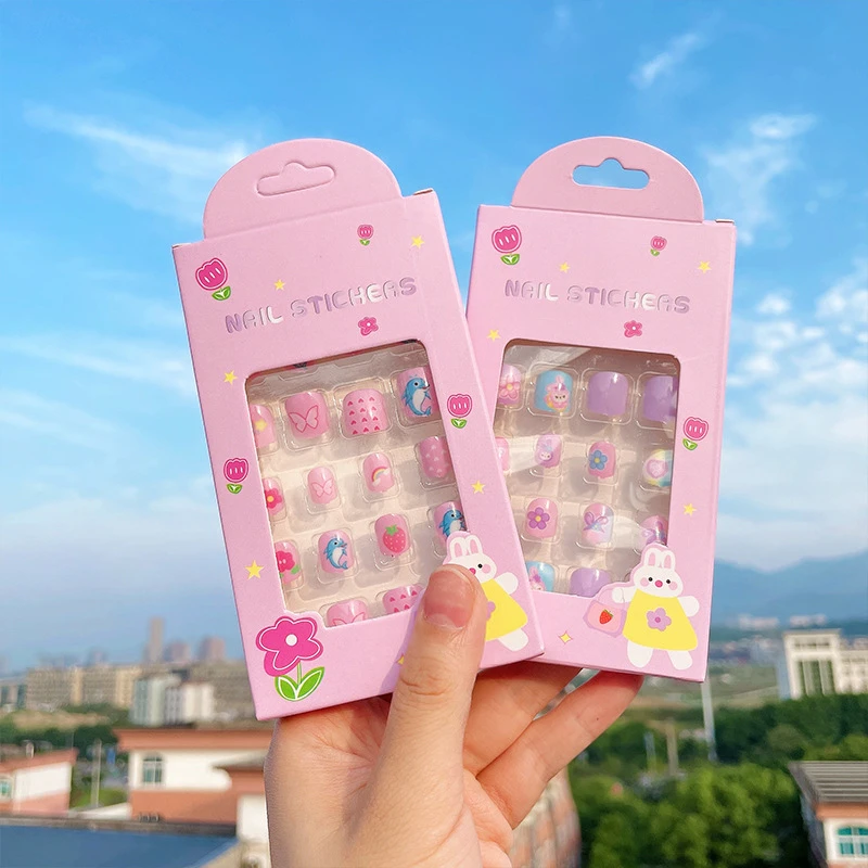 女童指甲贴片新款穿戴甲套装玩具女孩自粘美甲迪士尼公主可爱宝宝