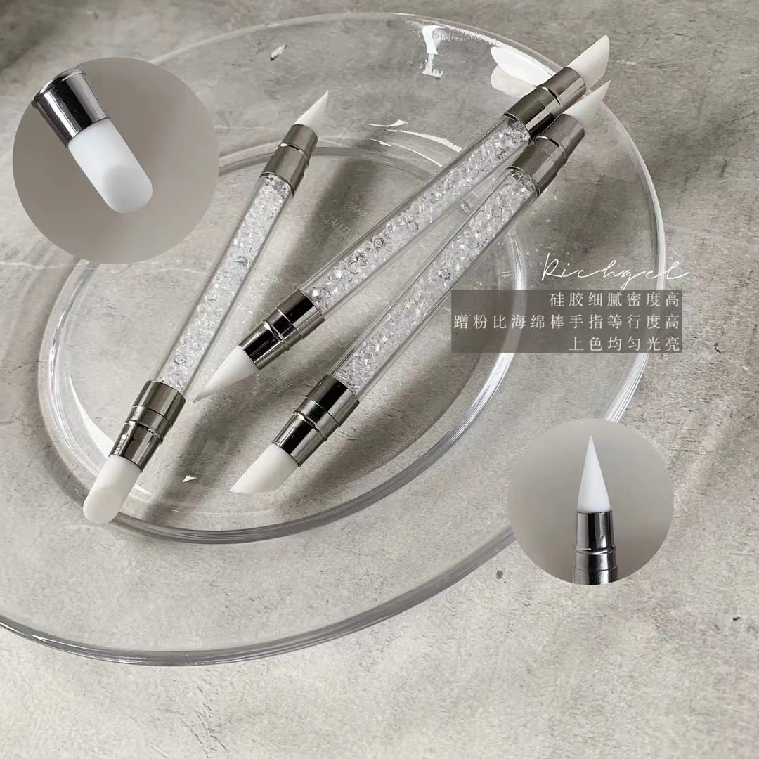 美甲硅胶白色双头压花笔雕花蹭粉贴纸按压棒便携装单只美甲工具