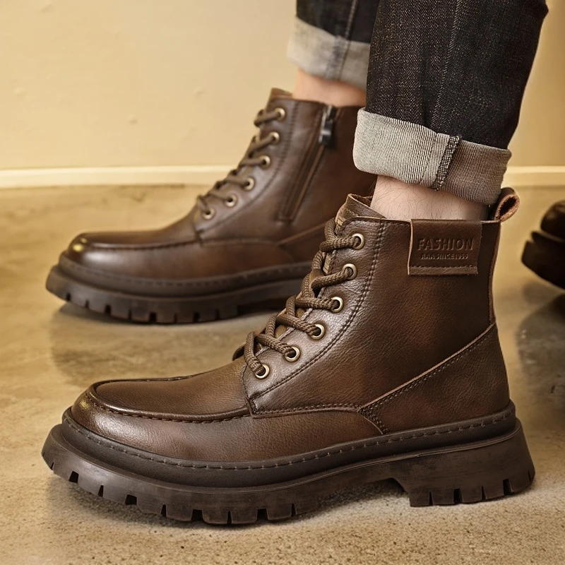9052男鞋真皮马丁靴秋冬新款复古英伦休闲皮鞋男士增高厚底工装靴