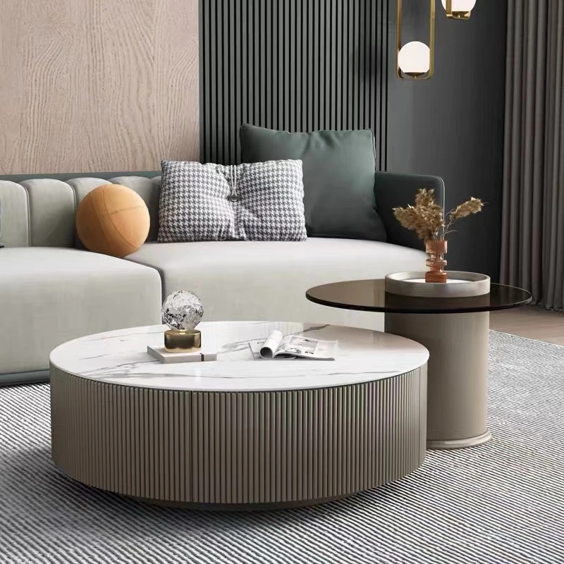 宅发现北欧意式极简轻奢玻璃圆茶几客厅家用圆形小户型茶几