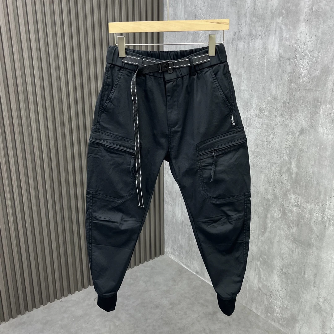 高端男装春季新品潮牌哈伦裤子日系复古多口袋拉链黑色弯刀工装裤