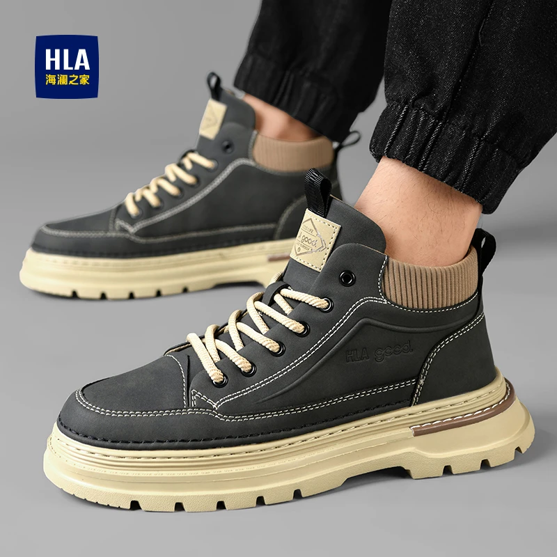 HLA/海澜之家男鞋秋季新款男士马丁靴英伦风厚底工装靴休闲鞋男款