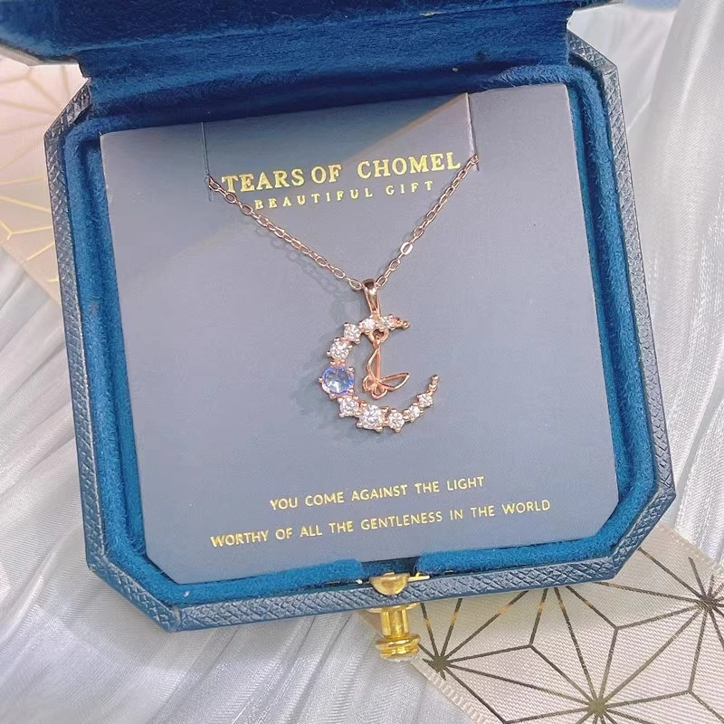 坠链均足银 999纯银蝴蝶月亮项链女款气质轻奢时尚小众简约百搭