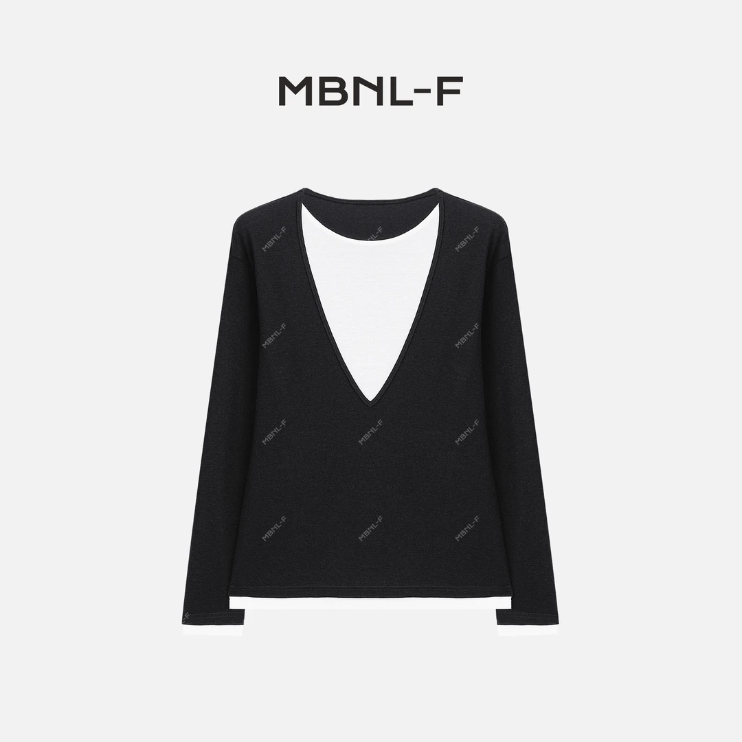 MBNL-F “老钱两件” 2024F/W新品 老钱假两件大V领T恤 磊XM-T31036