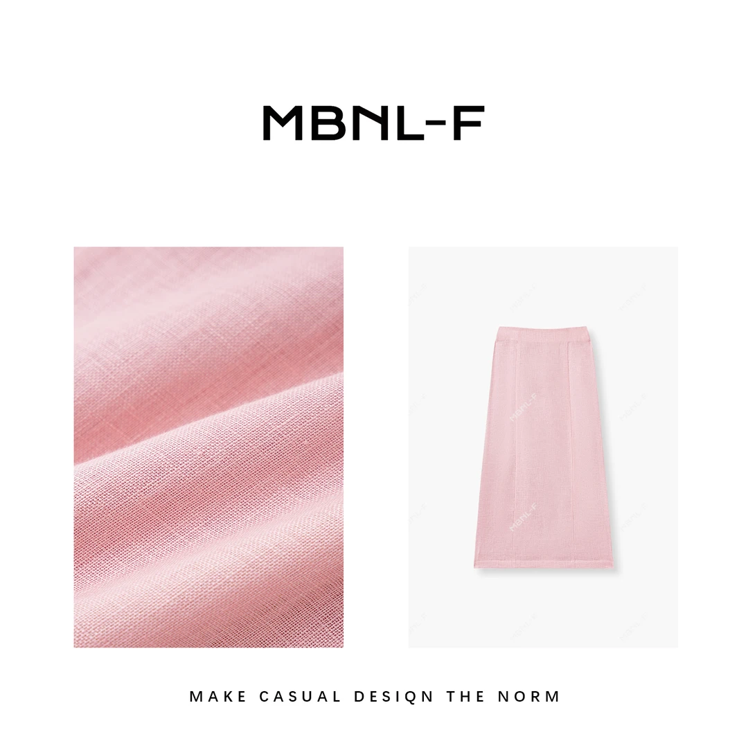 MBNL-F 亚麻粉橘 2024F/W新品 100%夏季百搭半身裙 秦磊XM-QZ3698
