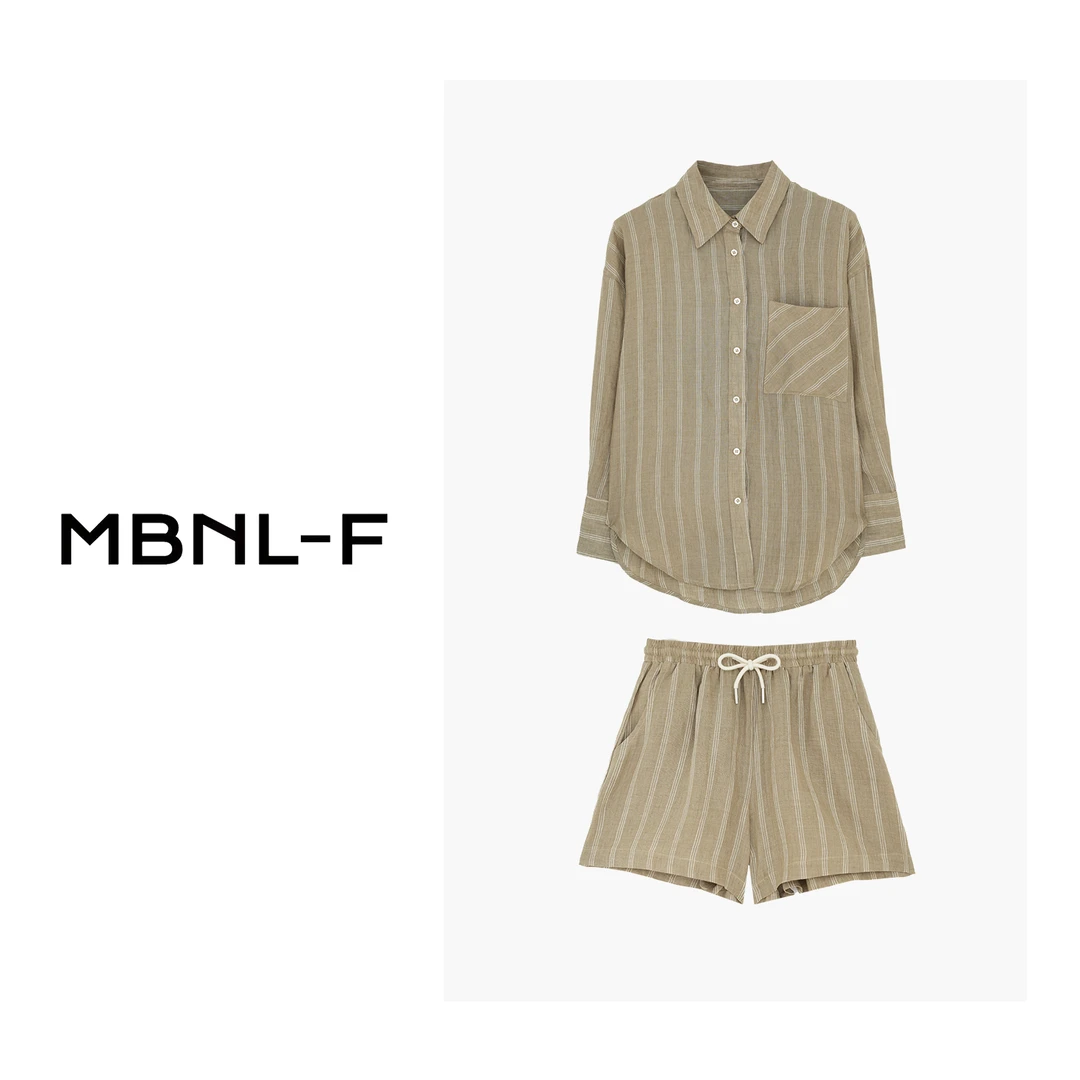MBNL-F时尚潮流休闲百搭条纹衬衣外套套装 秦磊XM-13919
