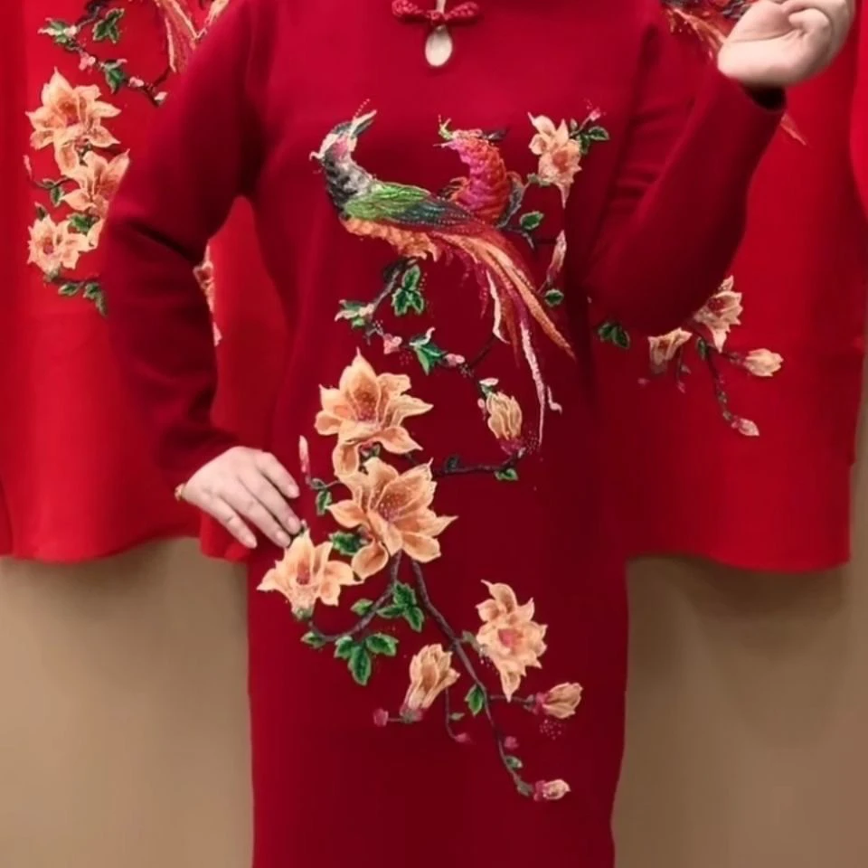 高档大码妈妈装连衣裙修身显瘦旗袍裙秋冬网红爆款连衣裙