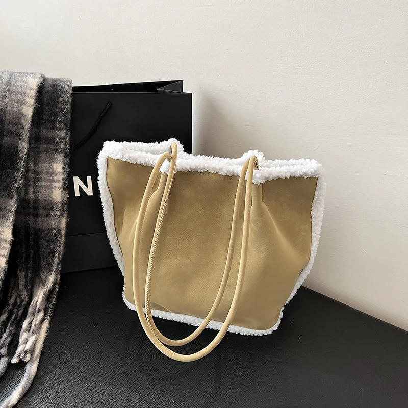 秋冬软皮时尚百搭托特包女2024新款大容量手提毛毛菜篮子包大托特