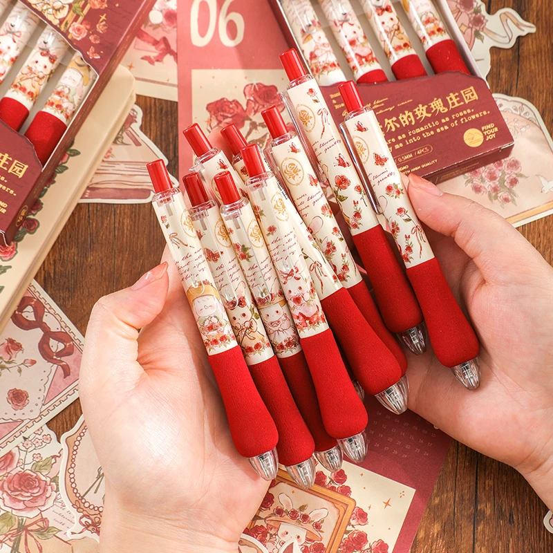 可爱卡通高颜值阿黛尔玫瑰庄园软握中性笔商务学生考试用签字笔