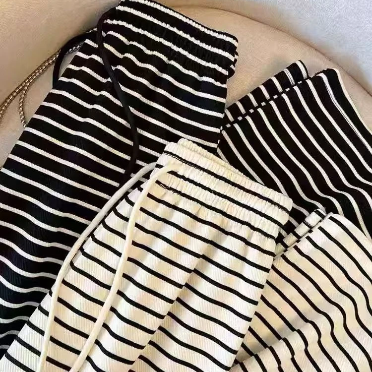 {cz}长裤阔腿裤瘦日红人上新百搭夏季宽松条纹瘦版阔腿裤显瘦洋气