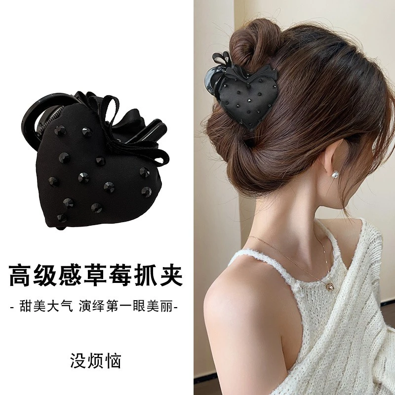 高马尾神器固定抓夹草莓发夹女新款后脑勺黑色鲨鱼夹夹子头饰气质