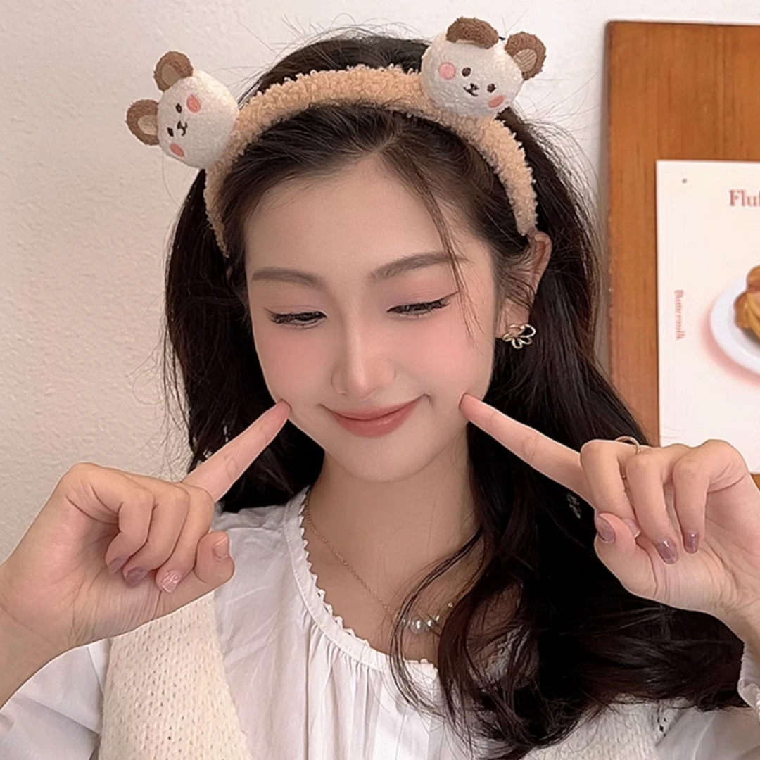可爱卡通小熊毛绒发箍女高颅顶压发洗脸头箍新款百搭发捆头饰韩版