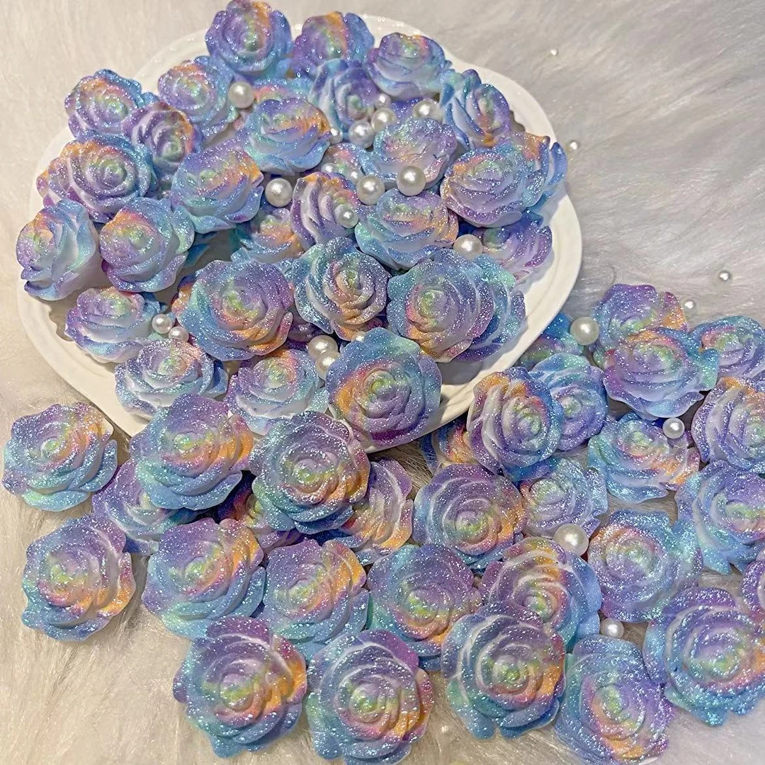 树脂夜光格子风砂糖圆玫瑰花手工配饰