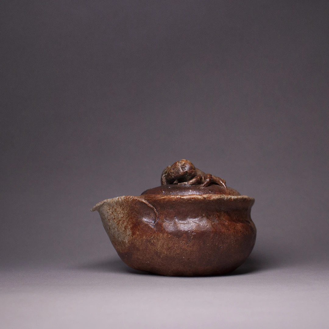 拙趣日式柴烧粗陶手捏螃蟹宝瓶茶壶手抓壶茶壶侘寂泡茶器非盖碗