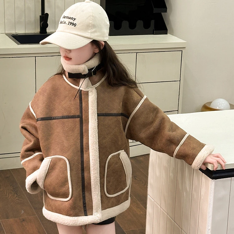 女童秋冬款皮毛一体加绒外套2025新款韩版洋气时髦加厚小女孩冬装