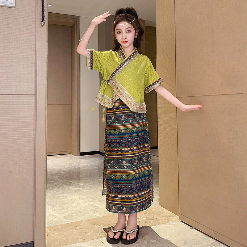 女童复古傣族民国风套装夏季女孩少数民族演出服两件套舞台表演服