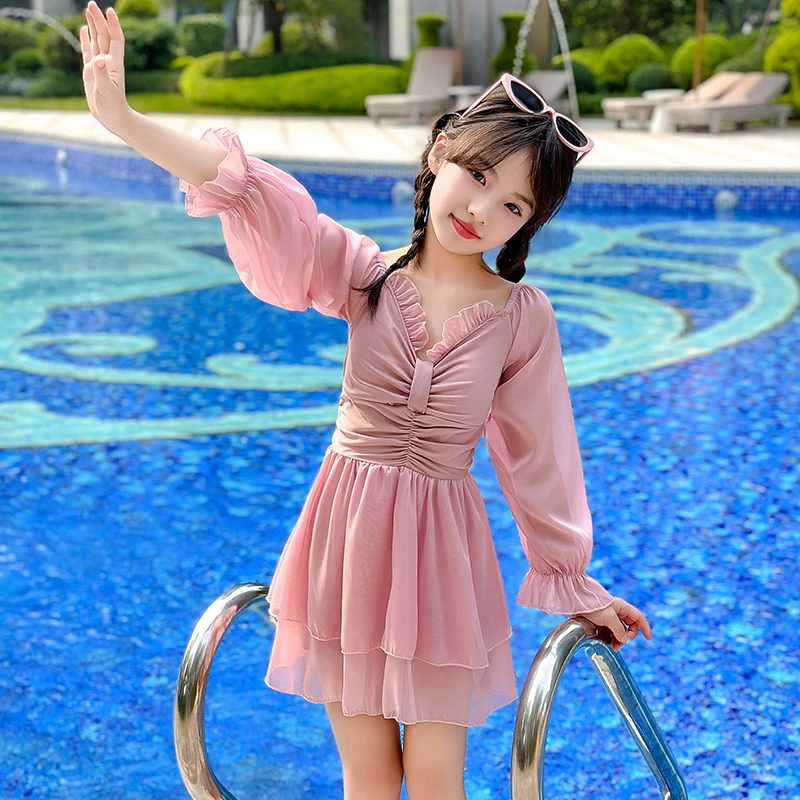 儿童泳衣女孩2025新款连体游泳衣中大童女童装初中生洋气镂空泳装