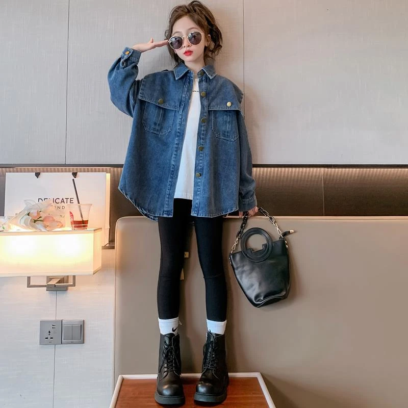 女童牛仔外套春秋款2024新款洋气儿童秋装衬衫中大童女装秋季上衣