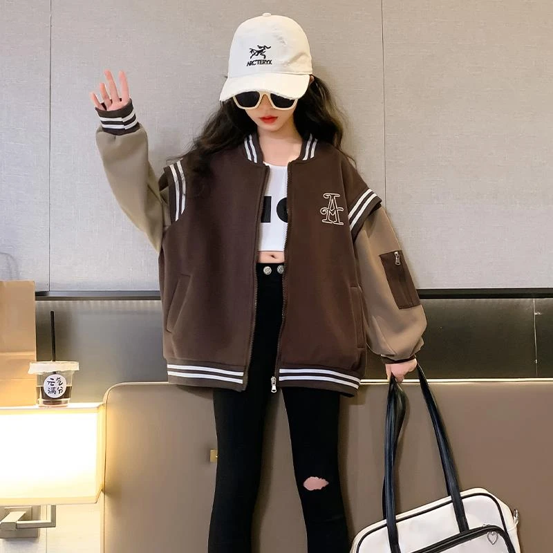 女童外套秋款2025新款洋气儿童春秋款大童爆款棒球服洋气时髦夹克