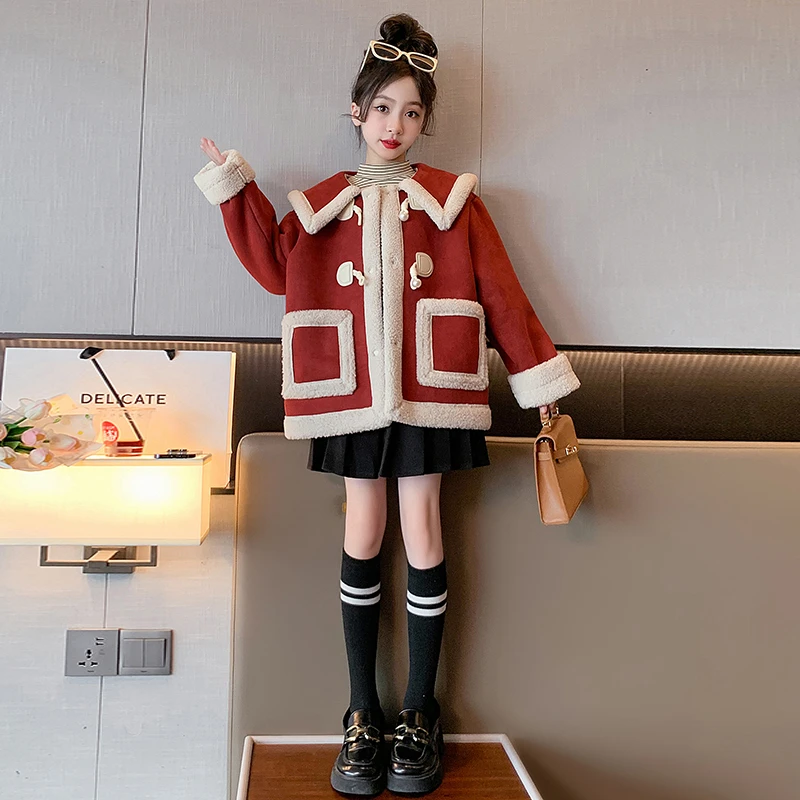女童冬款外套2024新款儿童洋气女孩冬装加绒加厚皮毛一体冬季大衣