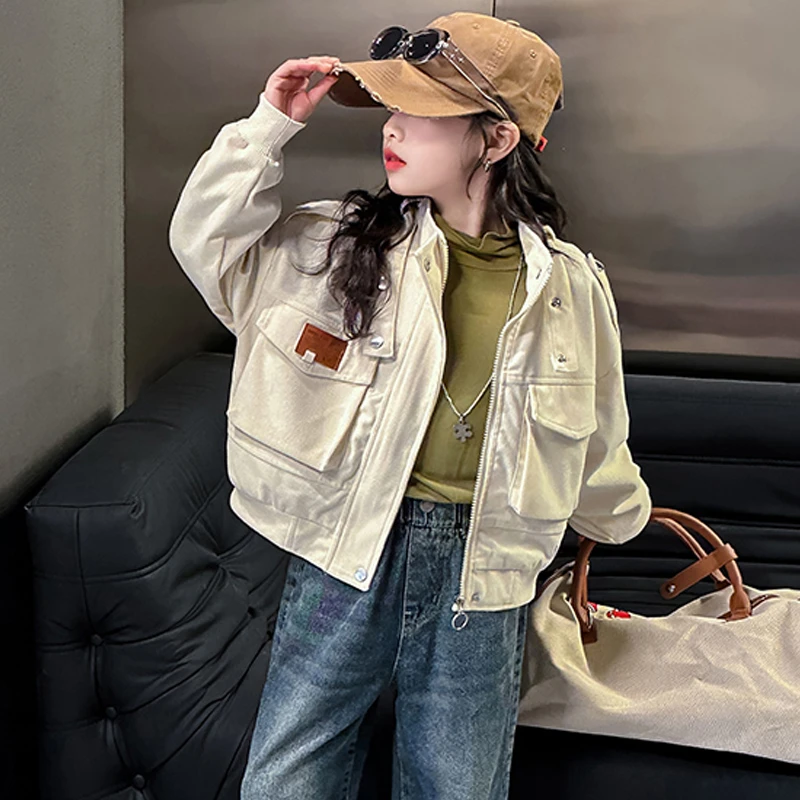 女童秋装外套2025新款儿童春秋韩版洋气短款上衣大童秋季工装夹克