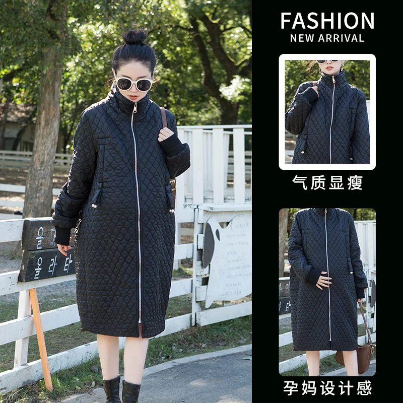 秋冬孕妇连衣裙时尚韩版新款长袖立领拉链棉外套宽松百搭裙潮