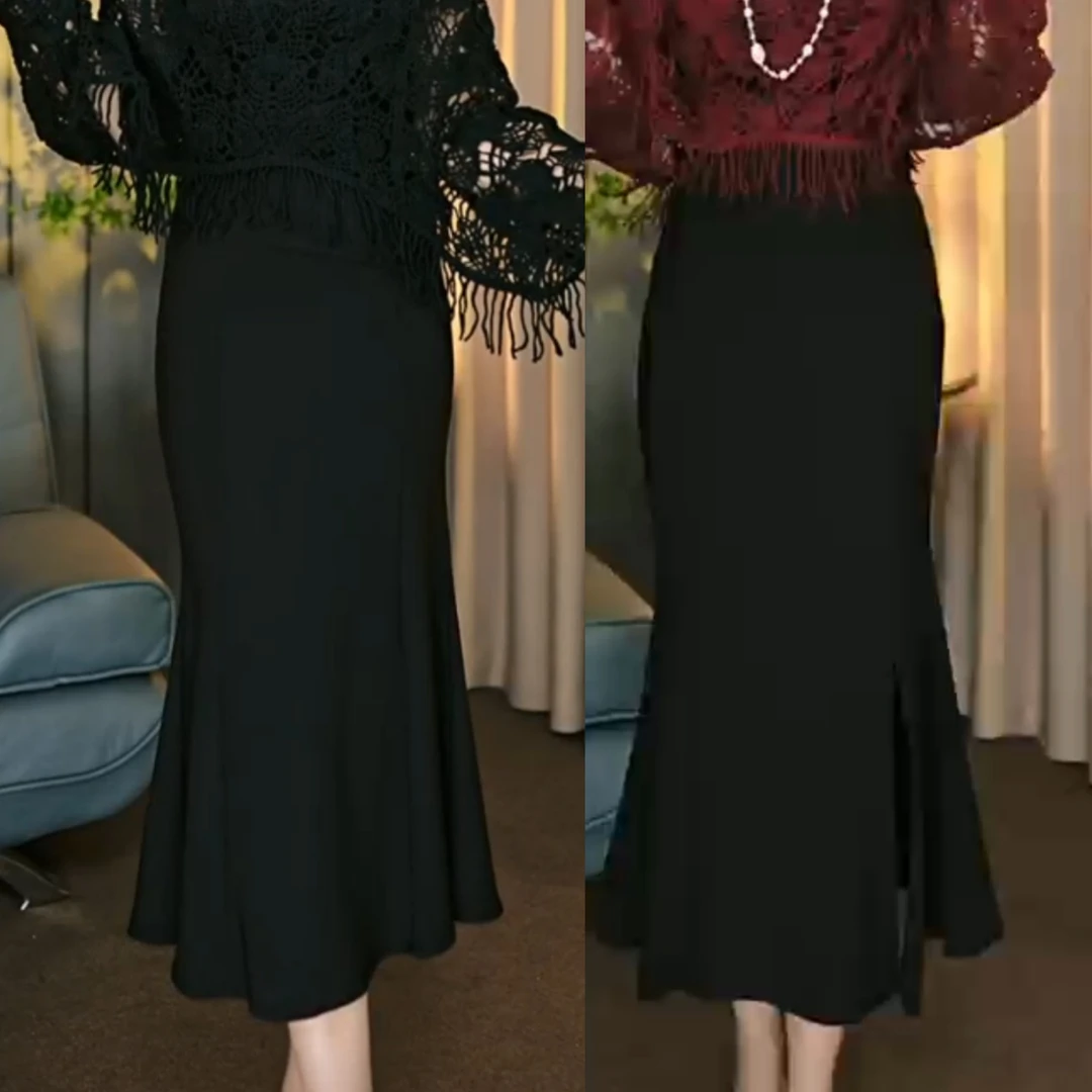 鑫儿2025秋季弹力修身显瘦鱼尾半身裙性感黑色包臀裙显瘦半身裙