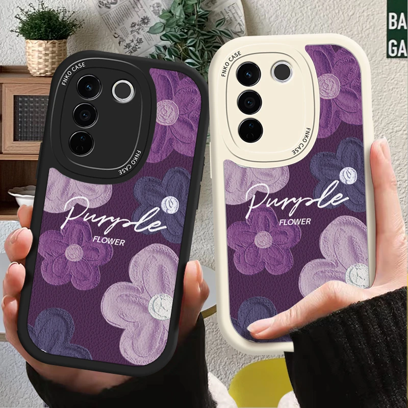 VIVOS16手机壳小羊皮硅胶软壳全包镜头防摔保护套网红款紫色花