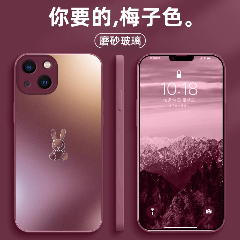 适用苹果系列15手机壳小米/华为/荣耀vivo/oppo/磨砂玻璃壳兔兔