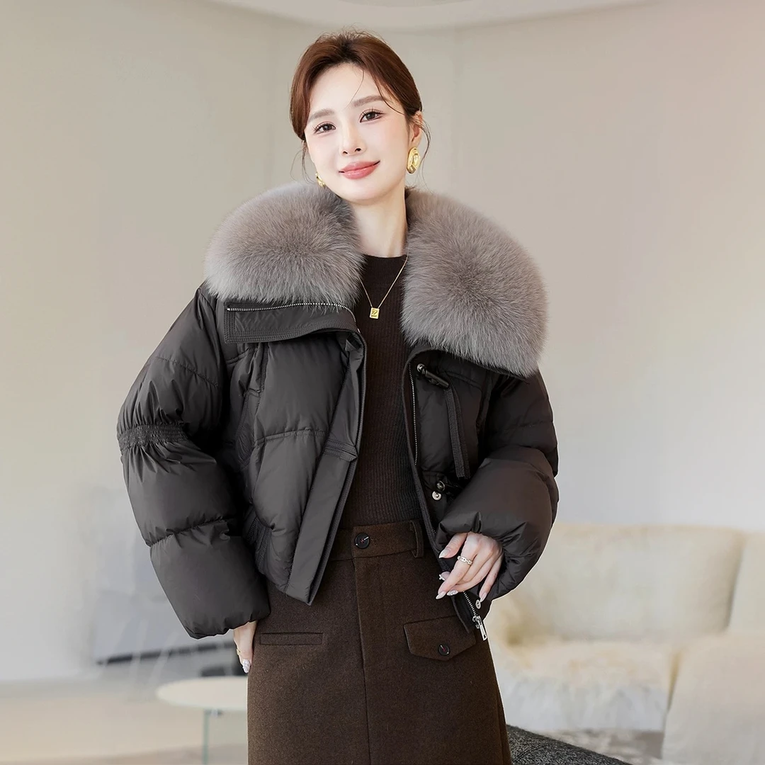 【梵思妮原创】皮草羽绒服90绒白鹅绒短款时尚狐狸毛爆款专柜羽绒服