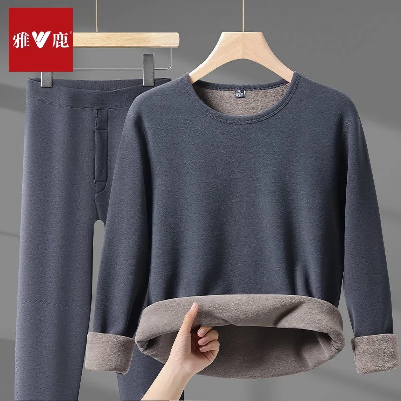 V雅鹿【羊羔绒巨厚】秋冬季保暖内衣男女套装加绒加厚发热防寒秋衣