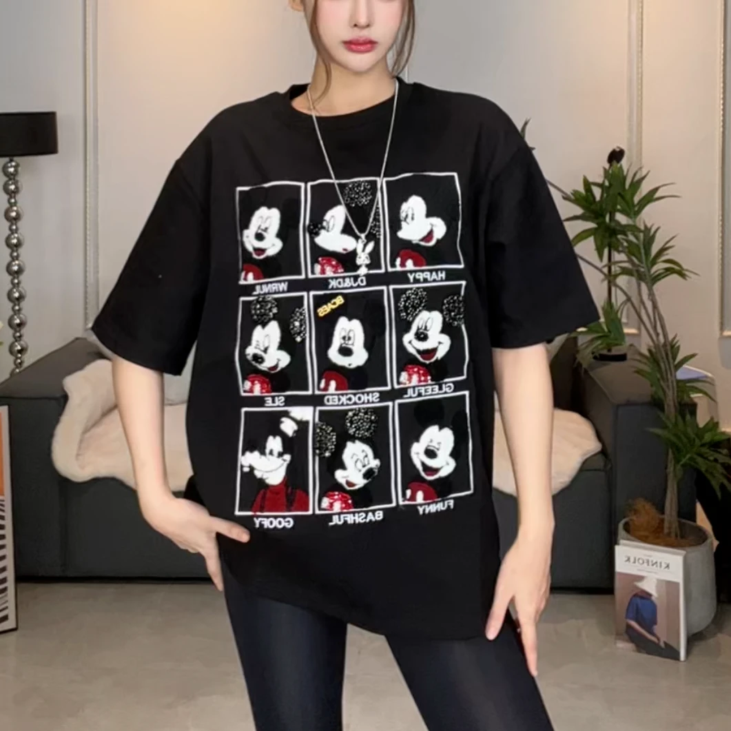 【刺绣MI奇】重工镶钻刺绣圆领半袖百搭T恤时尚短袖休闲设计师款