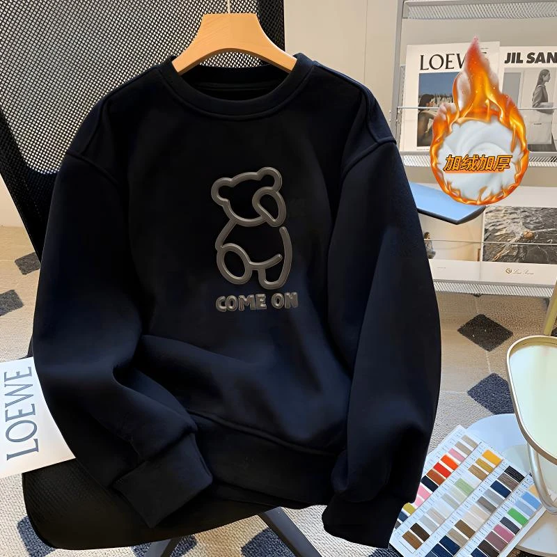 雅鹿男装潮流百搭圆领秋冬春秋运动宽松套头男士爆款2025新款