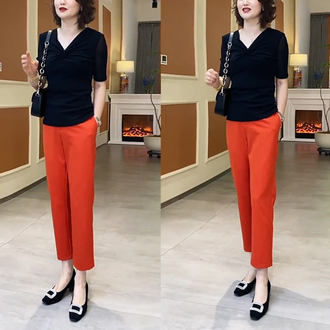 流行时尚套装女2024夏季减龄洋气时尚减龄显瘦休闲西装裤子两件套