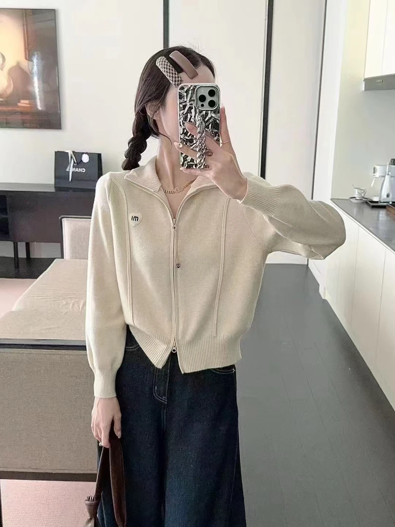 2024新款双头拉链毛衣  女 显瘦长袖宽松时尚纯色针织百搭