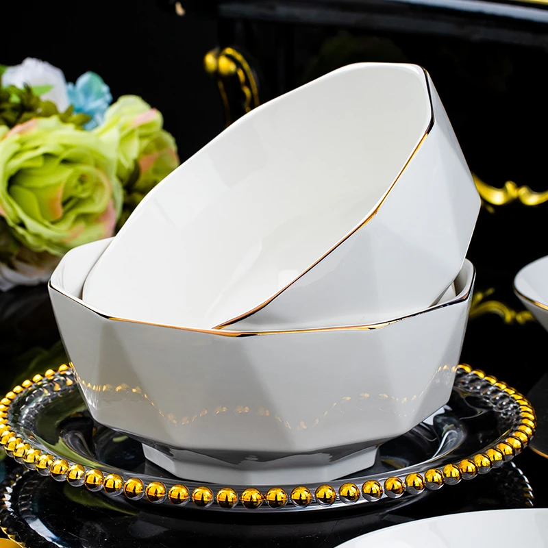 钻石人生8英寸大汤碗2个装景德镇家用陶瓷餐具高档餐厅高颜值防烫