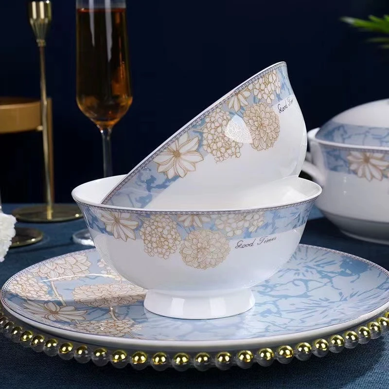 时光漫步5英寸饭碗10个景德镇家用陶瓷碗盘餐具欧式高脚防烫吃饭