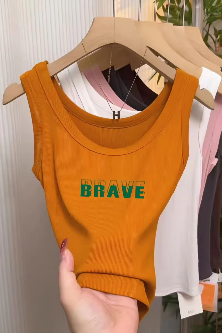 橘黄U领吊带背心女夏外穿2024新款螺纹修身弹力内搭美背无袖上衣